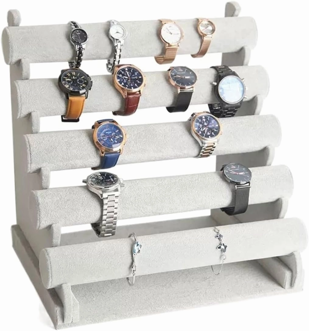 Jewelry Holder 5 Tier Bracelet Holder Jewelry Display Stand Detachable Velvet Bracelet Watch Display Stand Necklace Storage Holder Jewelry Organizer Stand(A)