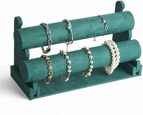 Jewelry Holder Green Velvet Bracelet Display Stand 1/2/3 Tiers Detachable T-Shaped Watch Stand for Jewelry Storage Box Exhibition Display Stand(B)