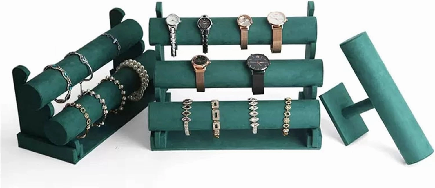 Jewelry Holder Green Velvet Bracelet Display Stand 1/2/3 Tiers Detachable T-Shaped Watch Stand for Jewelry Storage Box Exhibition Display Stand(B)