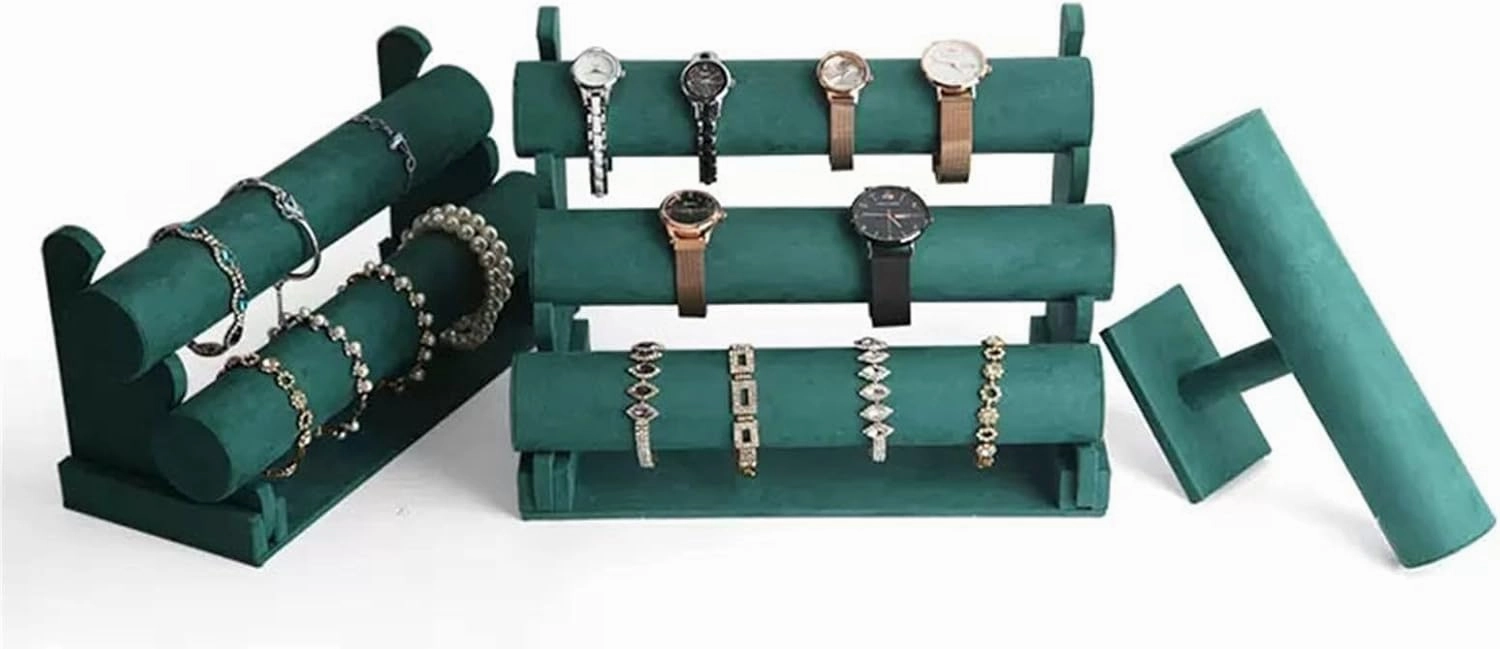Jewelry Holder Green Velvet Bracelet Display Stand 1/2/3 Tiers Detachable T-shaped Watch Stand for Jewelry Storage Box Exhibition Jewelry Organizer Stand(B)