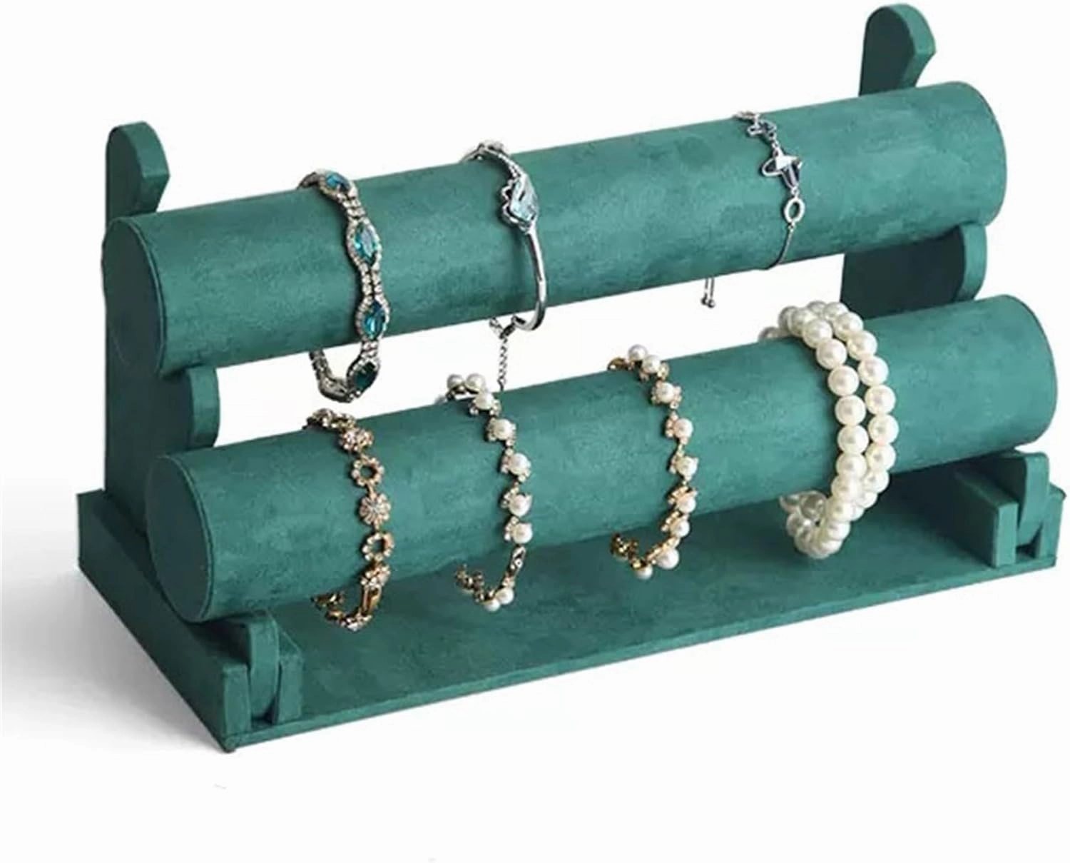 Jewelry Holder Green Velvet Bracelet Display Stand 1/2/3 Tiers Detachable T-shaped Watch Stand for Jewelry Storage Box Exhibition Jewelry Organizer Stand(B)