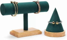 Jewelry Holder Jewelry Display Stand Set of 2 Green Velvet Jewelry Display Set T-bar Holder Bracelet Watch Stand for Exhibition Sales Jewelry Organizer Stand