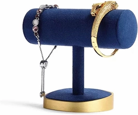 Jewelry Rack Hovering T-Bar Bracelet Necklace Bangle Pendants Anklet Tower Blue Velvet Watch Key Jewelry Display Stand for Home Organization Jewelry Display