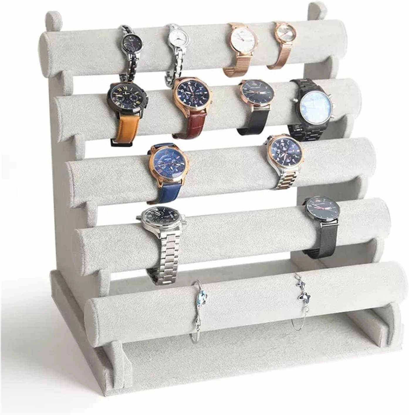 Jewelry Stand 5 Tiers Bracelet Holder Jewelry Detachable Velvet Bracelet Holder Watch Display Stand Bangle Bar Necklace Storage Organizer Jewelry Holder Jewelry Display (Color : Gris)