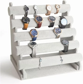 Jewelry Stand 5 Tiers Bracelet Holder Jewelry Detachable Velvet Bracelet Holder Watch Display Stand Bangle Bar Necklace Storage Organizer Jewelry Holder Jewelry Display (Color : Gris)