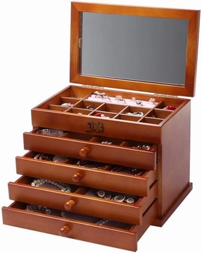 Jewelry Storage Box Gift for Women Jewellery Box Wooden 5 Layers Large Capacity Jewellery Chest with Mirror Velvet Jewellery Boxes for Women New Year Presents