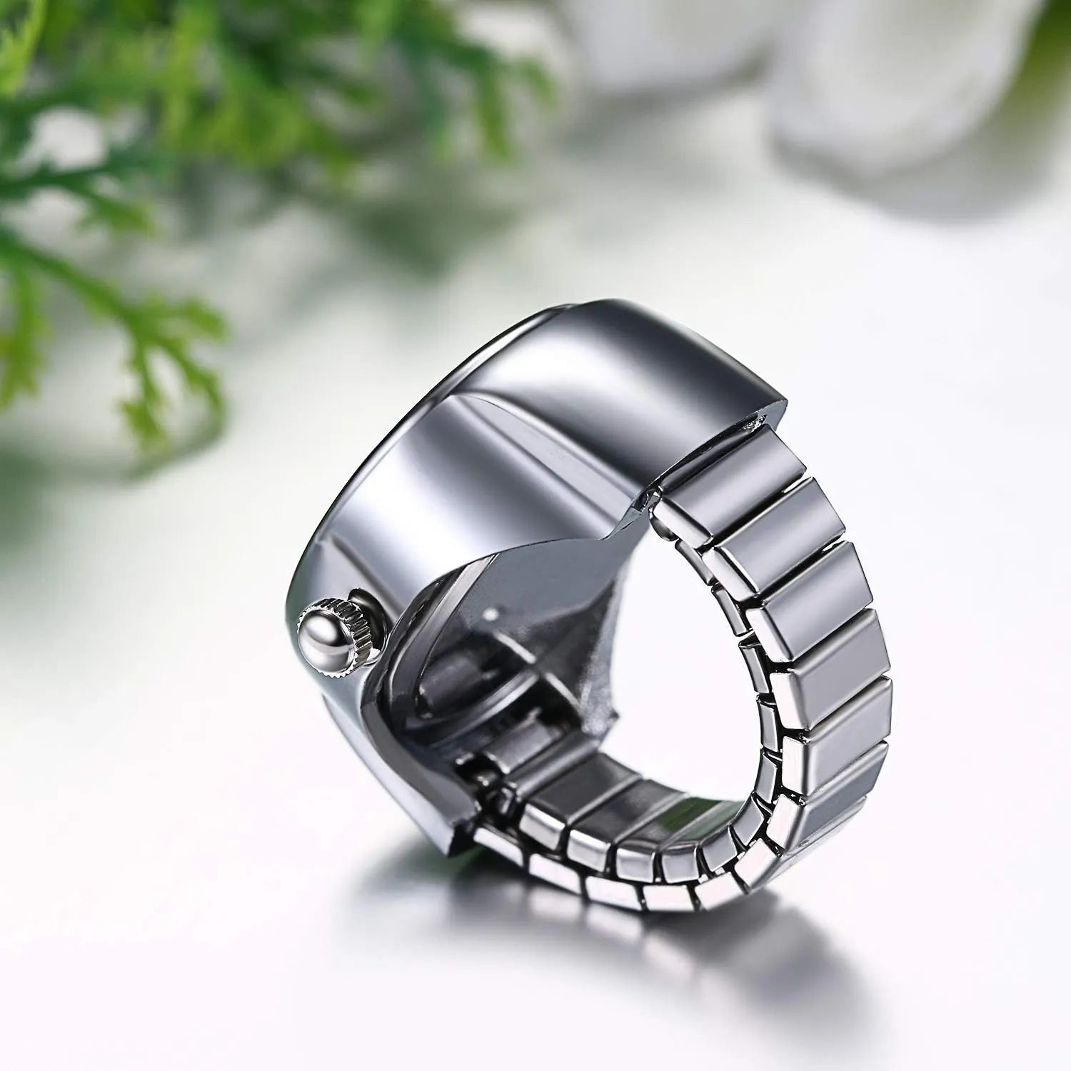 JewelryWe Men Women Finger Watches Set Wholesale Gold Silver Plated Elastic Watch Rings Round Quartz Ring Watches