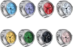 JewelryWe Men Women Finger Watches Set Wholesale Gold Silver Plated Elastic Watch Rings Round Quartz Ring Watches