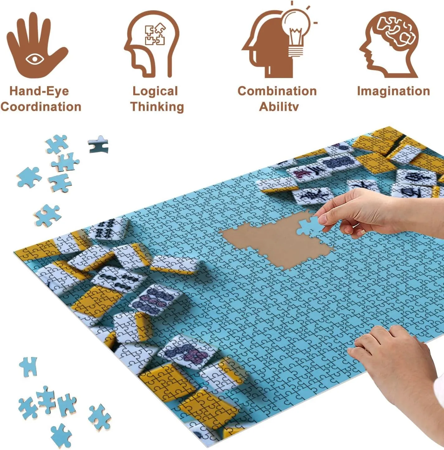 Jigsaw Puzzles 500 Pieces for Adult Mahjong Tiles Lined up Puzzle Game for Family Wooden Puzzle Toy Educational Games Puzzles for Home Decor