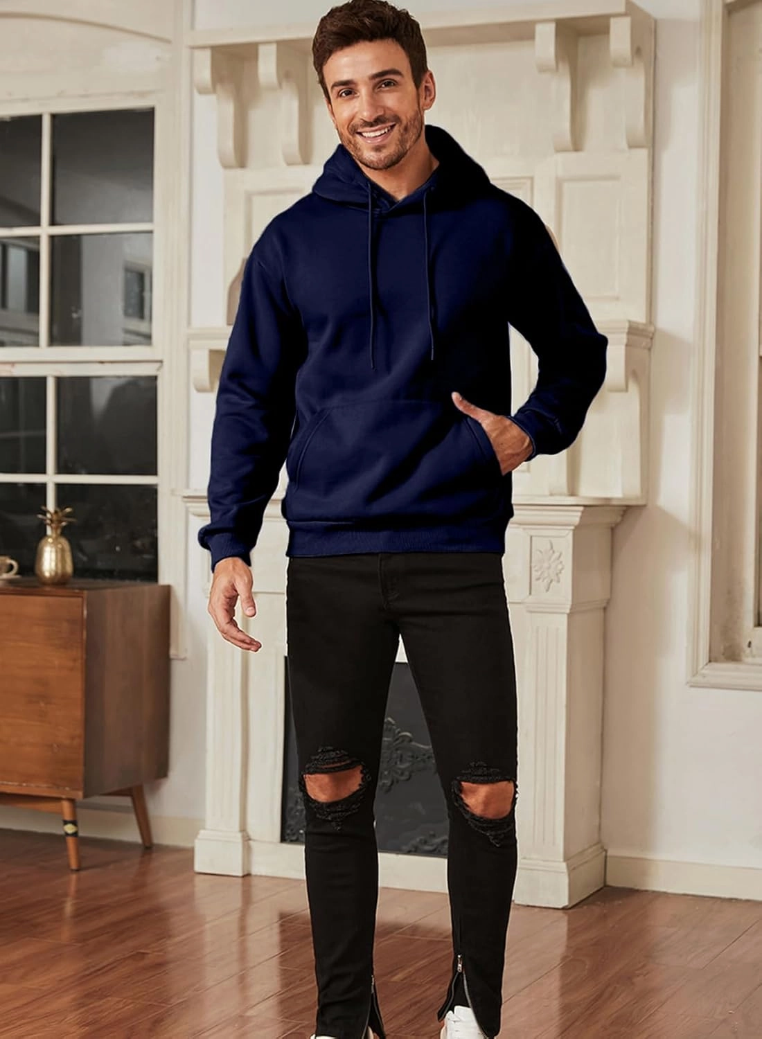 JMIERR Mens Casual Cotton Hooded Collar Drawstring Hoodies Pullover Sweatshirts Casual Long Sleeve Shirts