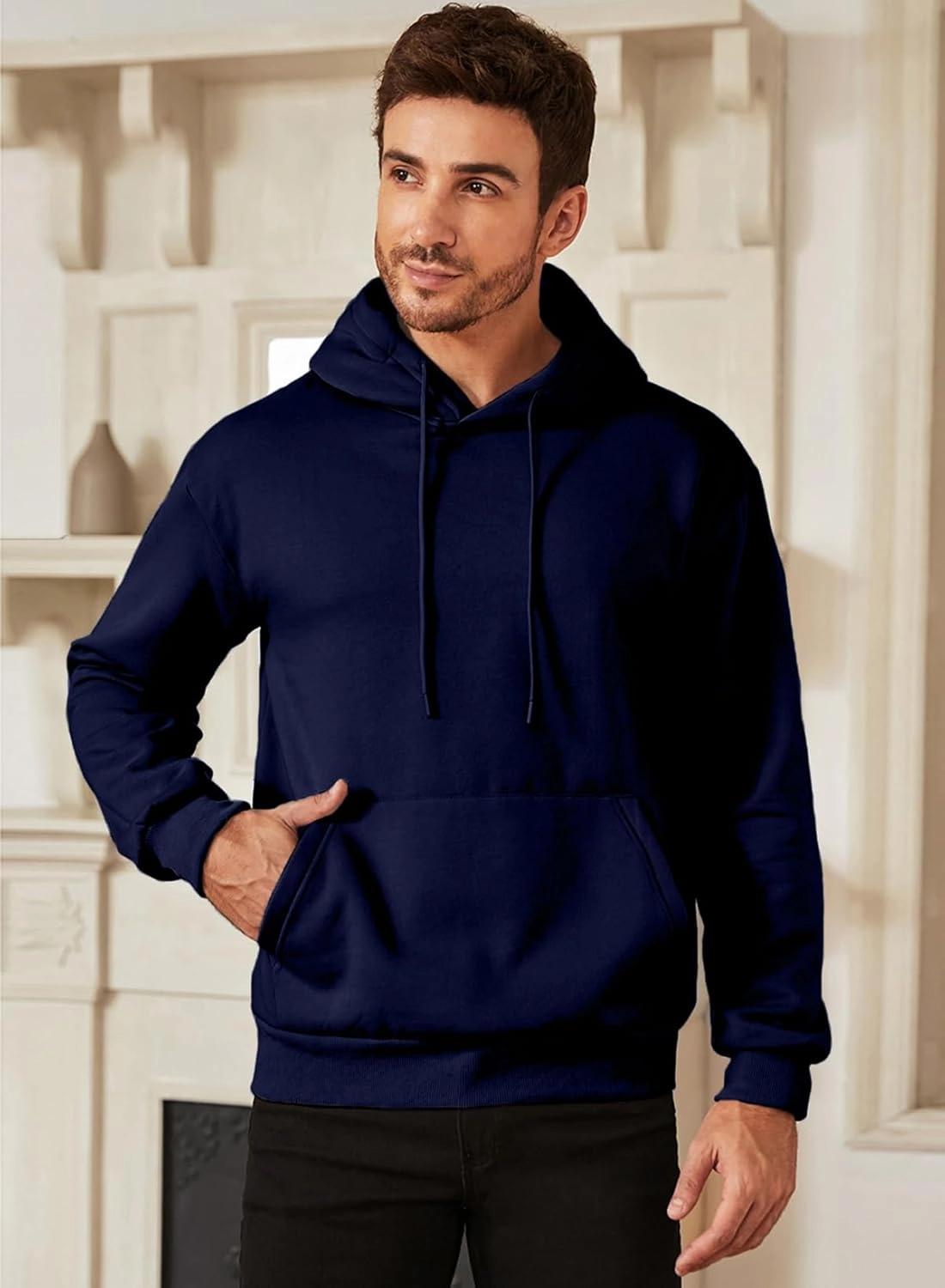 JMIERR Mens Casual Cotton Hooded Collar Drawstring Hoodies Pullover Sweatshirts Casual Long Sleeve Shirts