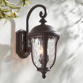 John Timberland Park Sienna Vintage Outdoor Wall Light Fixture Bronze 22 1/4" Clear Hammered Glass Downbridge for Exterior House Porch Patio Outside Deck Garage Yard Front Door Garden Home