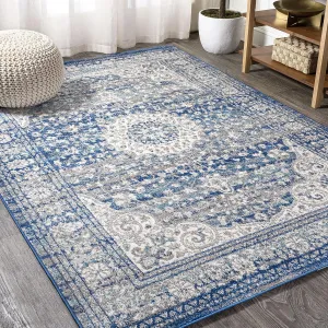 JONATHAN Y BMF109A-4 Scala Ornate Bohemian Medallion Indoor Area-Rug Vintage Floral Traditional Easy-Cleaning High Traffic Bedroom Kitchen Living Room Non Shedding, 4 X 6, Blue