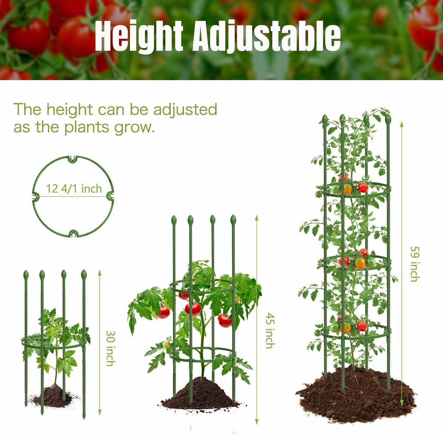 joyhalo 3 Pack Tomato Cages for Garden, Up to 59 Inch Heavy-Duty Tomato Trellis, Height Adjustable Garden Trellis for Climbing Plants Outdoor Vegetables Flowers Cucumber Peony