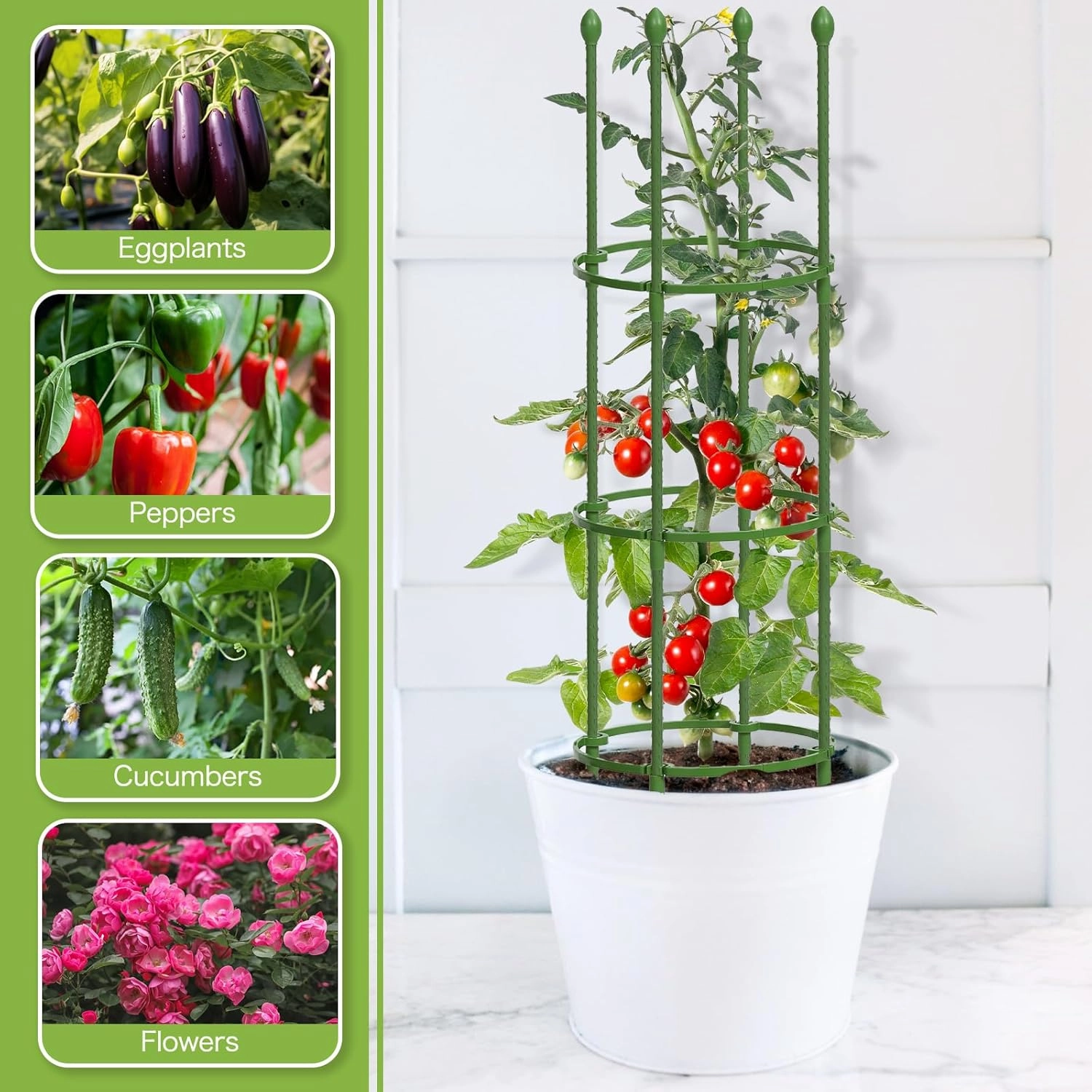 joyhalo 3 Pack Tomato Cages for Garden, Up to 59 Inch Heavy-Duty Tomato Trellis, Height Adjustable Garden Trellis for Climbing Plants Outdoor Vegetables Flowers Cucumber Peony