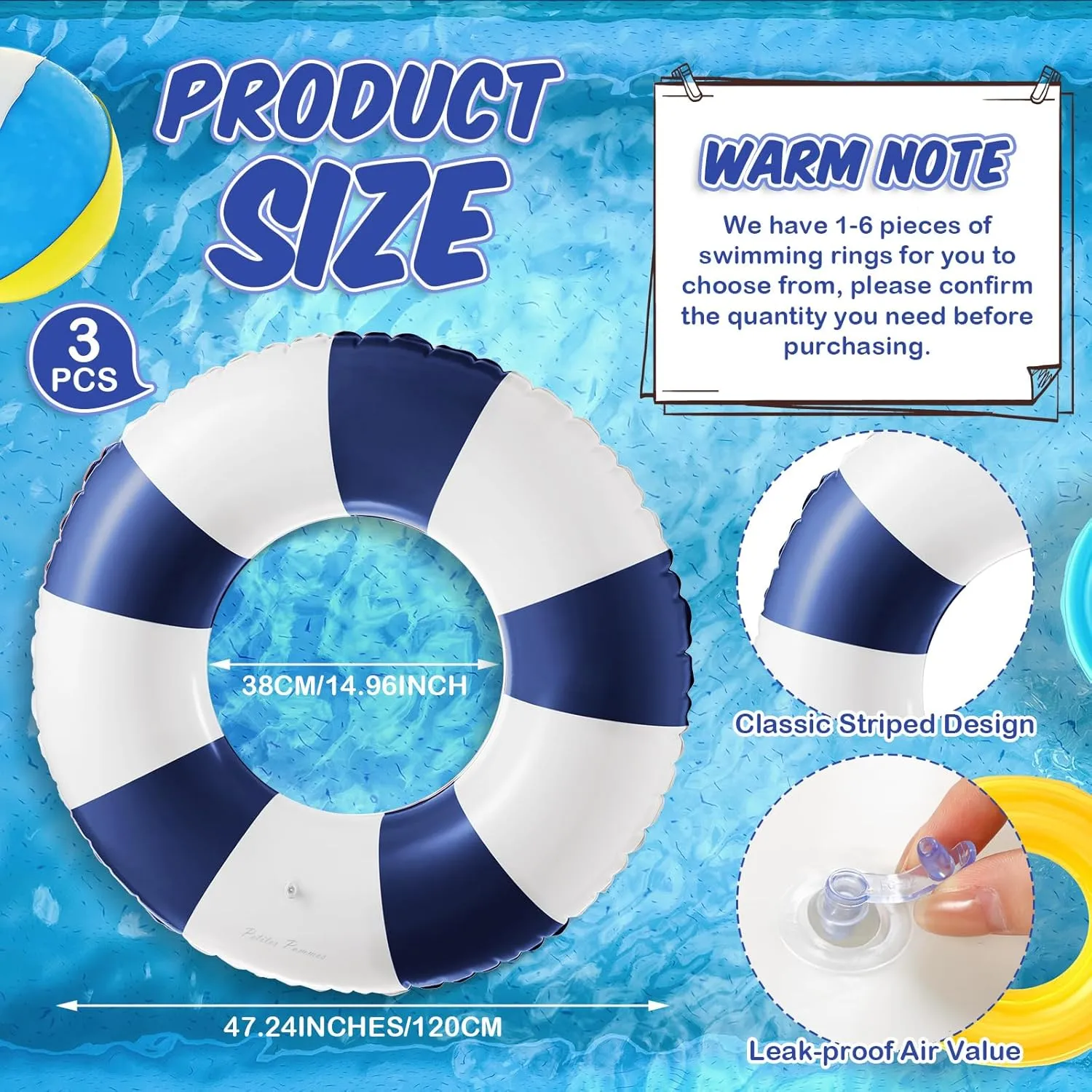 Jumbo Inflatable Pool Float 47.24 Inch Floaties Pool Tubes Classic Striped Pool Rings for Teens Adult Inflatable Inner Tube for Swimming Pool Beach