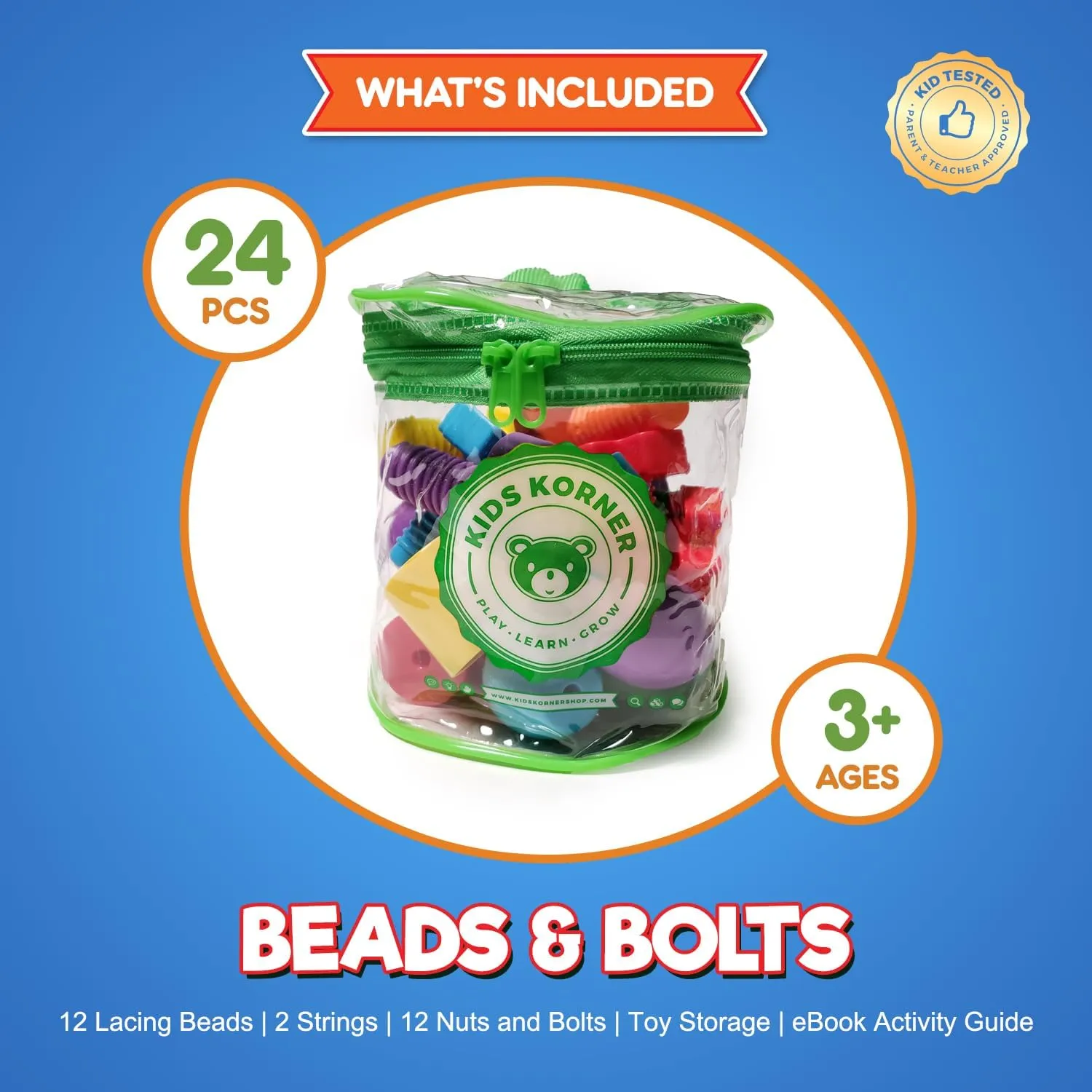 Jumbo Lacing Beads for Toddlers and Nuts & Bolts | 2-in-1 Montessori Educational Preschool Toys - Matching Fine Motor Skills Toddler Games with Toy Storage & Learning Activities eBook