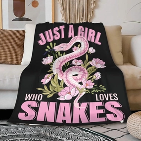 Just A Girl Loves Snakes Blanket Lightweight Cozy Flannel Fleece Throw Blanket Best Gift Home Decor for Bed Couch Outdoor Camping 60"x50" M for Teens