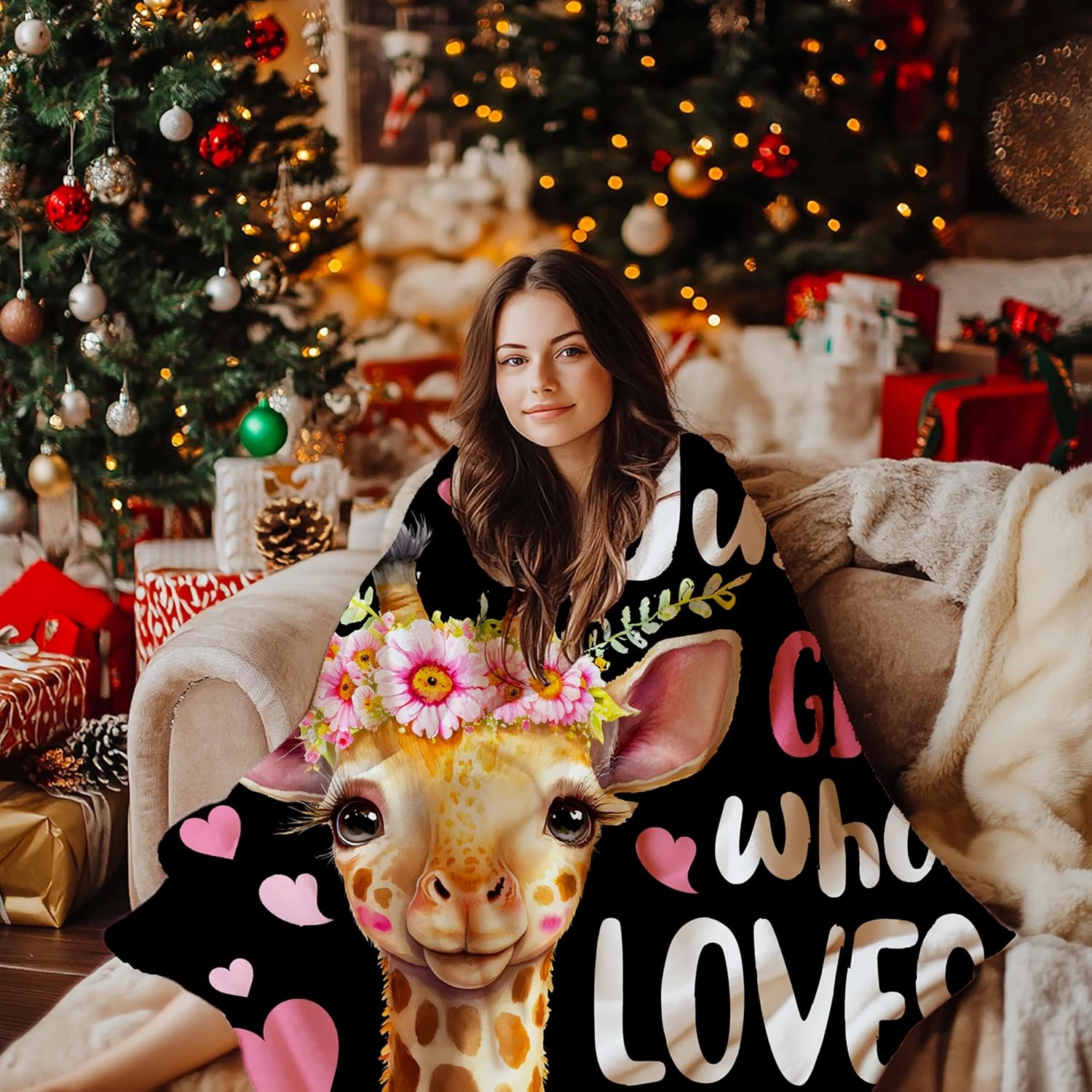 Just A Girl Who Loves Giraffes Blanket Lightweight Cozy Flannel Fleece Throw Blanket Best Gift Home Decor for Bed Couch Outdoor Camping 50"x40" S for Kids