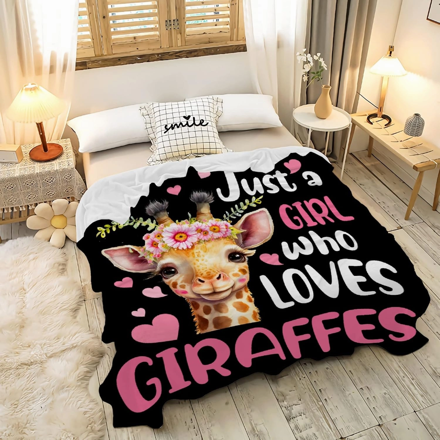 Just A Girl Who Loves Giraffes Blanket Lightweight Cozy Flannel Fleece Throw Blanket Best Gift Home Decor for Bed Couch Outdoor Camping 50"x40" S for Kids