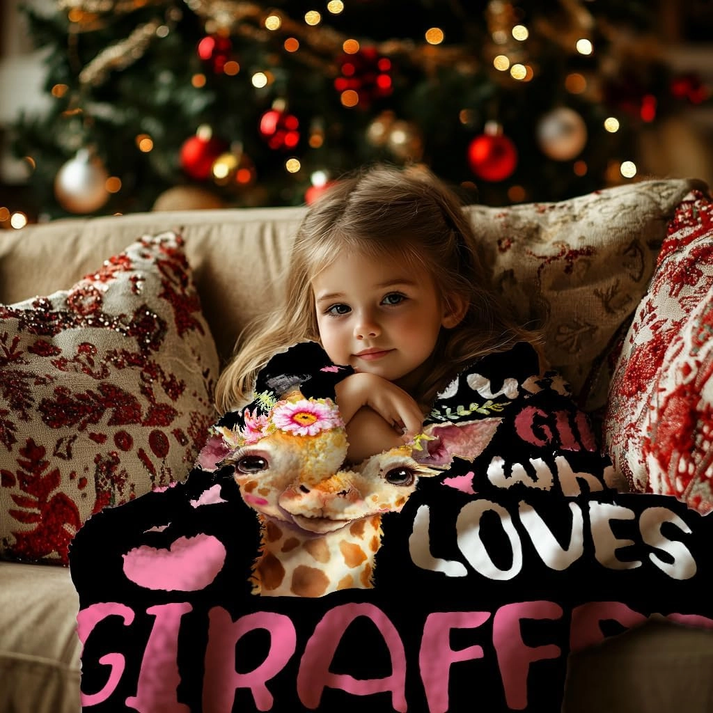 Just A Girl Who Loves Giraffes Blanket Lightweight Cozy Flannel Fleece Throw Blanket Best Gift Home Decor for Bed Couch Outdoor Camping 50"x40" S for Kids
