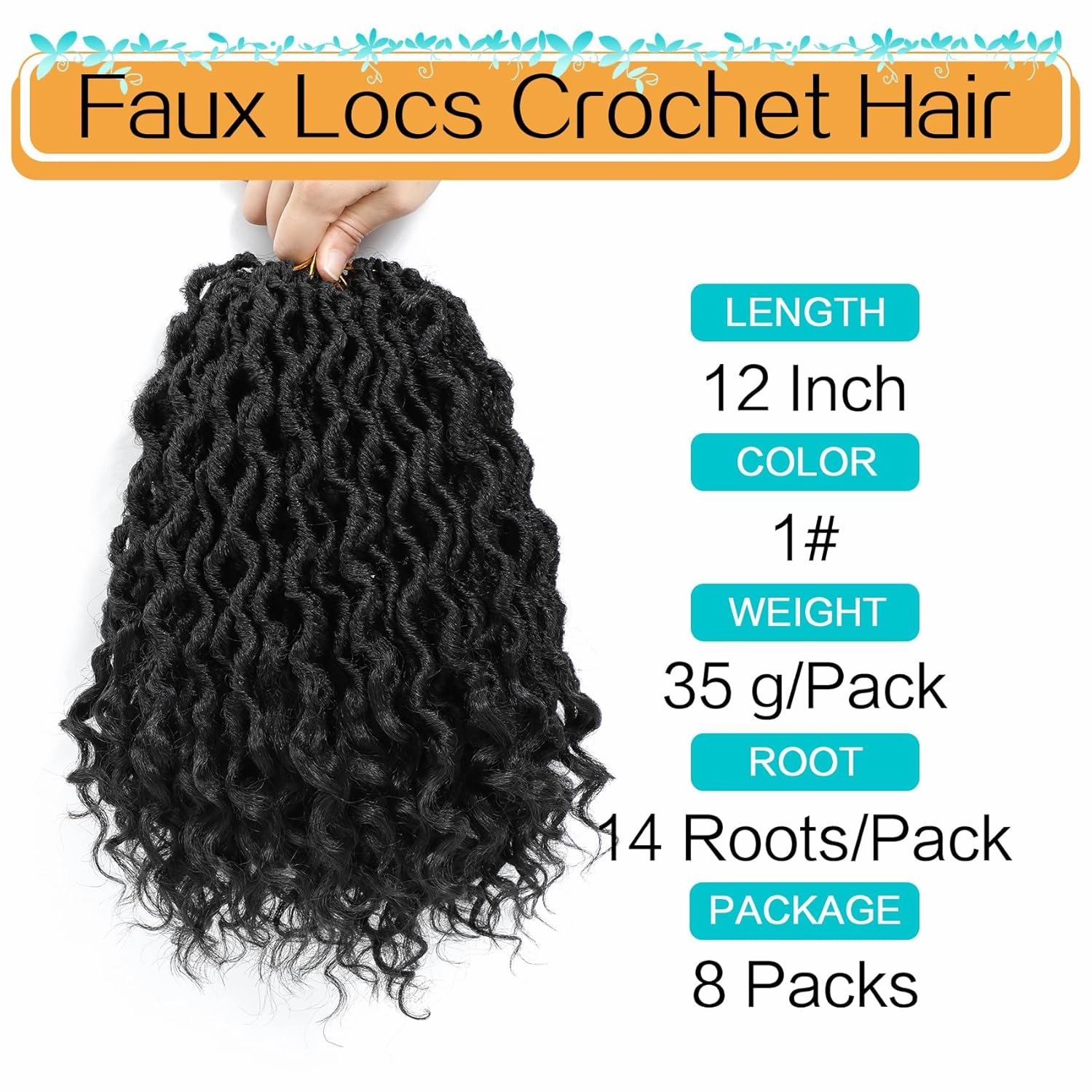 Karida Goddess Locs Crochet Hair 12 Inch, 8 Packs Upgraded Crochet Hair for Black Women, Pre Looped Crochet Faux Locs With Curly Ends (12 Inch (Pack of 8), 1#)