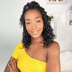 Karida Goddess Locs Crochet Hair 12 Inch, 8 Packs Upgraded Crochet Hair for Black Women, Pre Looped Crochet Faux Locs With Curly Ends (12 Inch (Pack of 8), 1#)