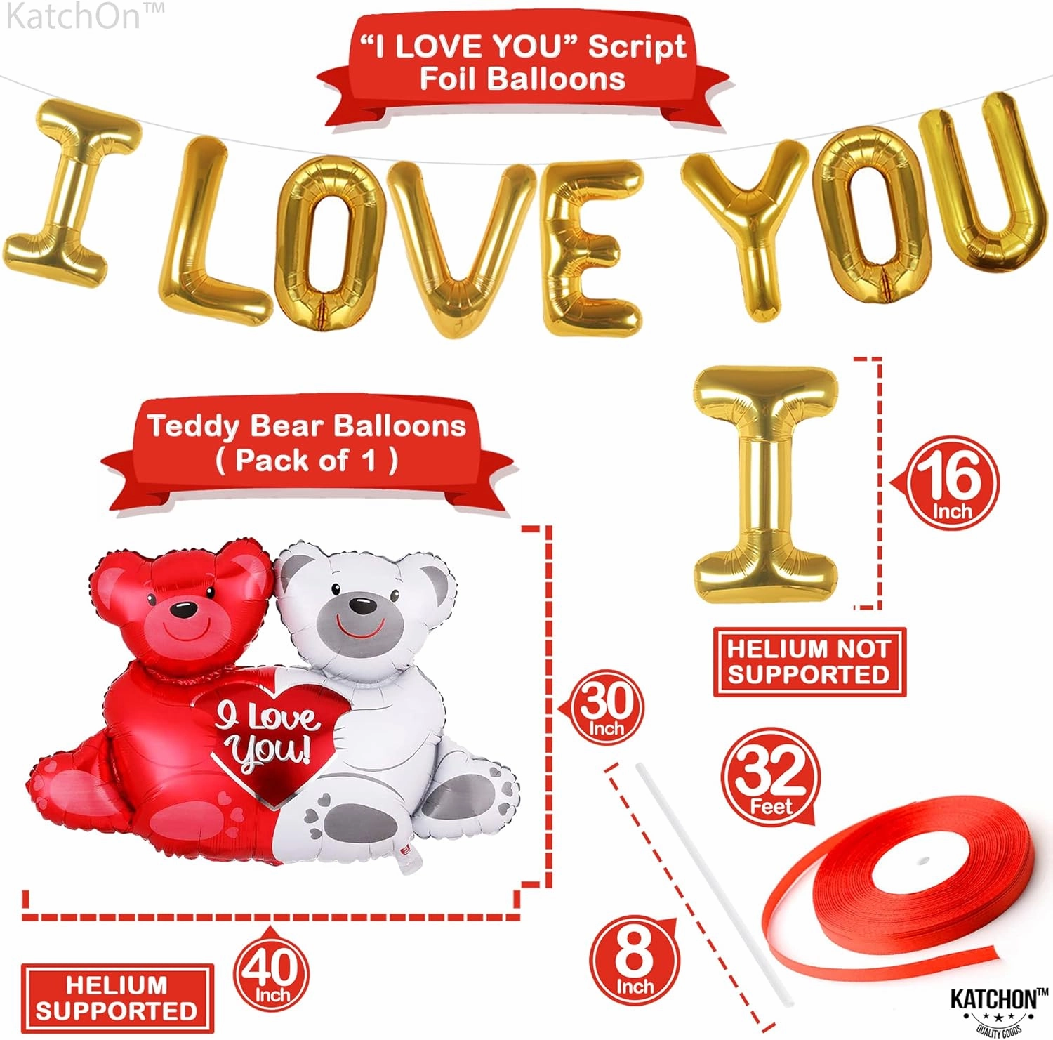 KatchOn, I Love You Balloons Set - Pack of 55