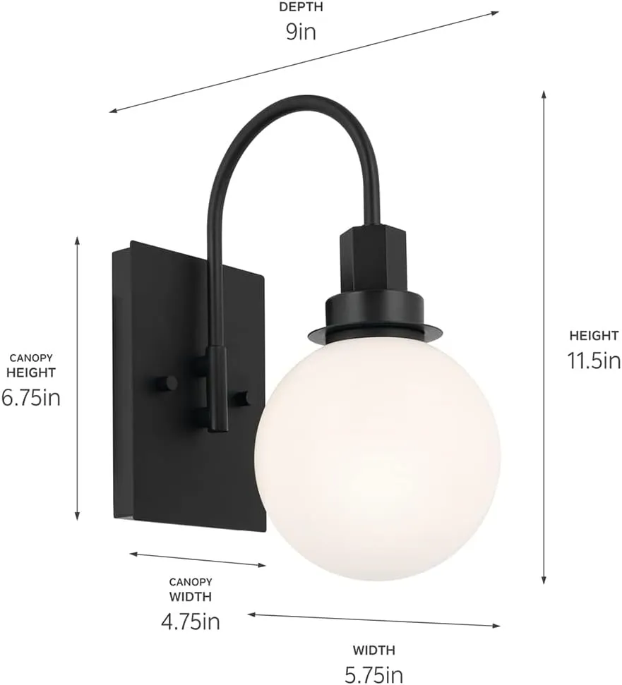 Kichler Hex 11.5 Inch 1 Light Wall Sconce with Opal Glass in Black