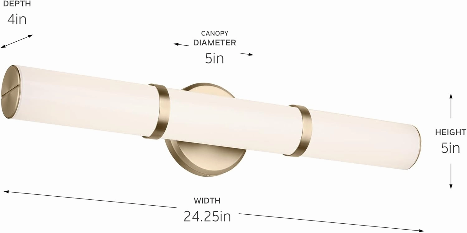 Kichler Rosh 24.25" LED Medium Bath Bar with White Glass in Champagne Bronze, Modern Minimalist, for Vanity, Fireplace, Buffet, Hallway, Vanity Mirror, (24.25" W x 5" H), 55188CPZLED