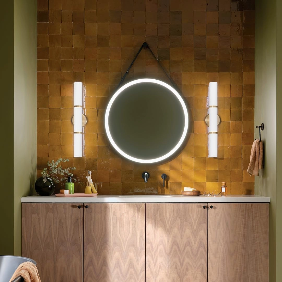 Kichler Rosh 24.25" LED Medium Bath Bar with White Glass in Champagne Bronze, Modern Minimalist, for Vanity, Fireplace, Buffet, Hallway, Vanity Mirror, (24.25" W x 5" H), 55188CPZLED