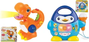 KiddoLab Tikki The Dino & Penguin Karaoke Buddy Combo - Dinosaur Toy with Microphone & Karaoke Machine for Toddlers Ages 18 Months to 4 Years - Music, Lights & Interactive Fun.