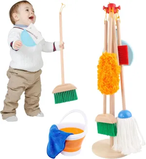 Kids Cleaning Toys Set Pretend Play Broom and Dustpan for Baby 3  Year Old Boy Girl Birthday Gift 9 pcs Wooden Toddlers Play House Dust Mop Children Learning Housekeeping Preschool Activities