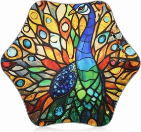 Kids Long Handle Folding Umbrella Animal Peacock Colorful Feathers - Easy Push Switch for 3-8 Years Old, Waterproof & UV50  Protection, Safe & Cute Design Umbrella for Rain