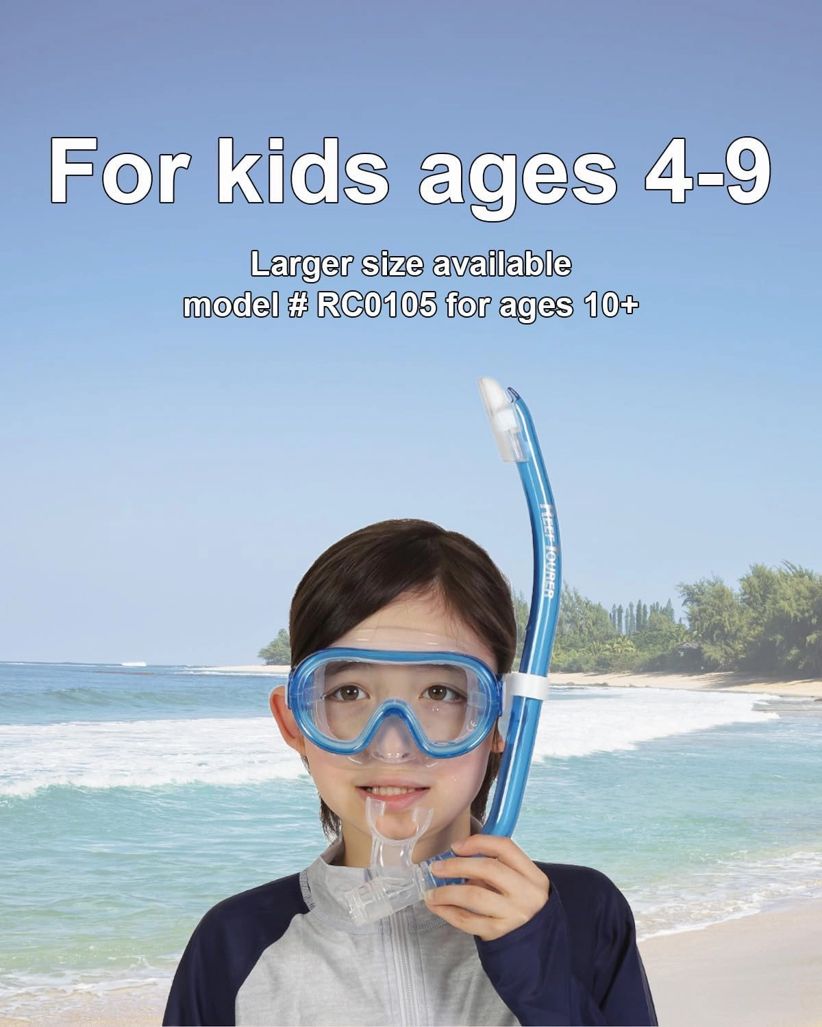Kids Snorkel Set Age 4-9 Snorkeling Gear for Kids Youth, Kids Snorkel Mask & Snorkel Set, Semi-Dry Top, Panoramic Wide View Snorkel Mask, Swimming Diving Package w/Travel Bag RC0203