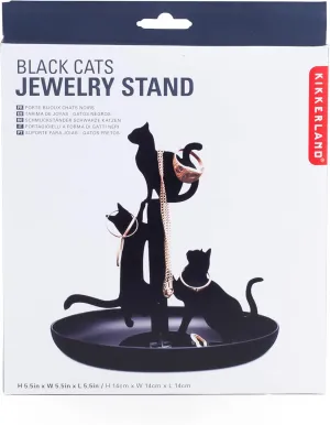 Kikkerland Black Cats Portable Handheld Compact Metal Steel Travel Organizer Jewelry Accessory Holder Storage Stand, for Bracelets, Earrings, Necklaces, Rings, Anklets