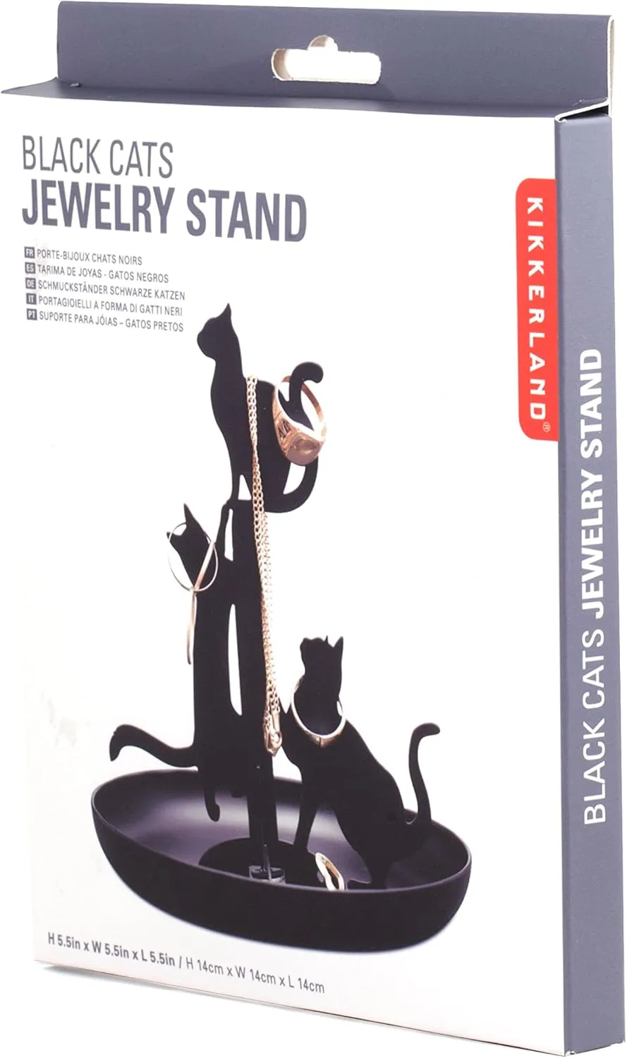 Kikkerland Black Cats Portable Handheld Compact Metal Steel Travel Organizer Jewelry Accessory Holder Storage Stand, for Bracelets, Earrings, Necklaces, Rings, Anklets