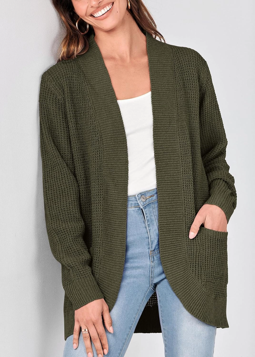 KIRUNDO Cardigan Sweaters for Women 2024 Fall Open Front Long Sleeve Loose Lightweight Knit Sweater Coat with Pockets
