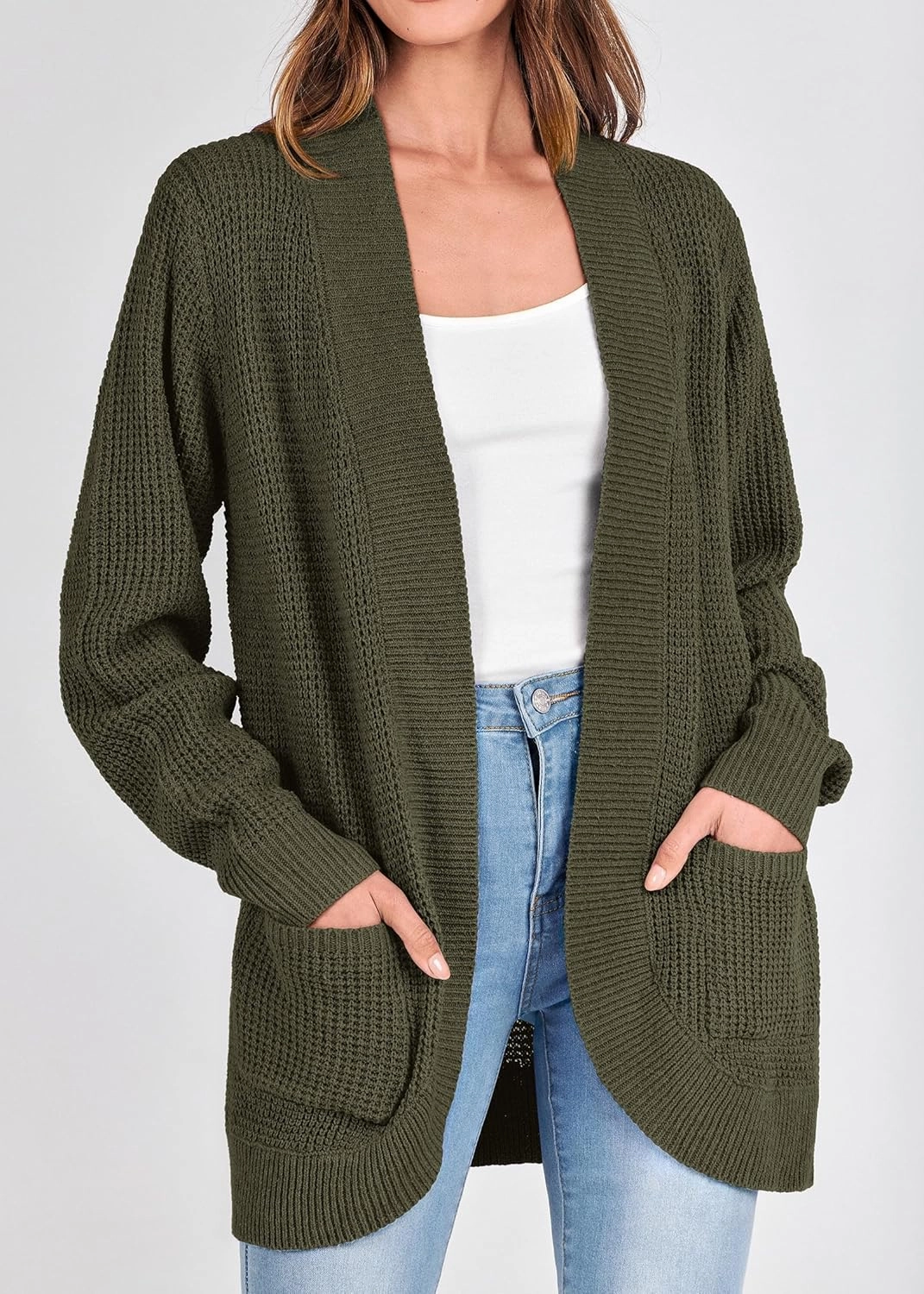 KIRUNDO Cardigan Sweaters for Women 2024 Fall Open Front Long Sleeve Loose Lightweight Knit Sweater Coat with Pockets