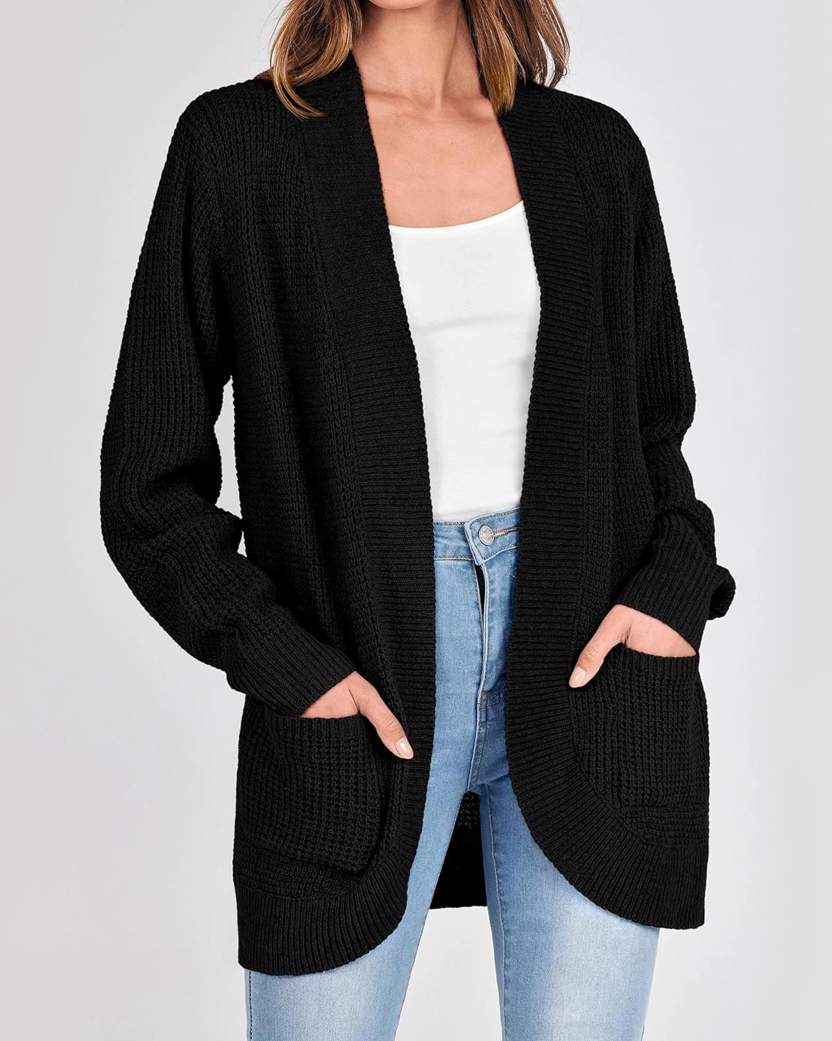 KIRUNDO Cardigan Sweaters for Women 2024 Fall Open Front Long Sleeve Loose Lightweight Knit Sweater Coat with Pockets