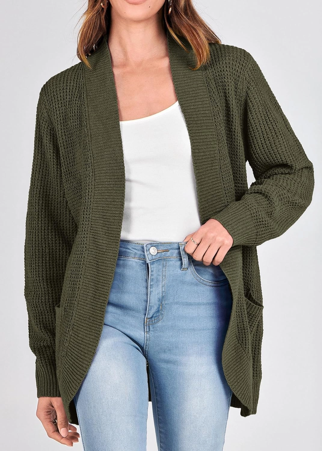 KIRUNDO Cardigan Sweaters for Women 2024 Fall Open Front Long Sleeve Loose Lightweight Knit Sweater Coat with Pockets