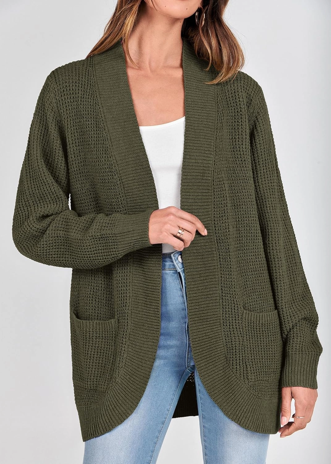 KIRUNDO Cardigan Sweaters for Women 2024 Fall Open Front Long Sleeve Loose Lightweight Knit Sweater Coat with Pockets