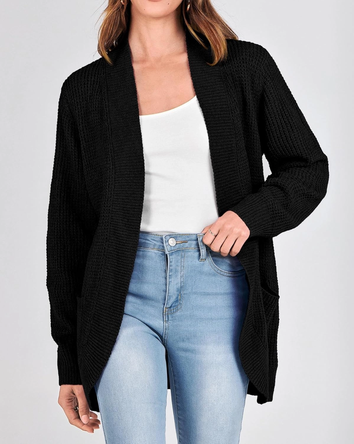 KIRUNDO Cardigan Sweaters for Women 2024 Fall Open Front Long Sleeve Loose Lightweight Knit Sweater Coat with Pockets