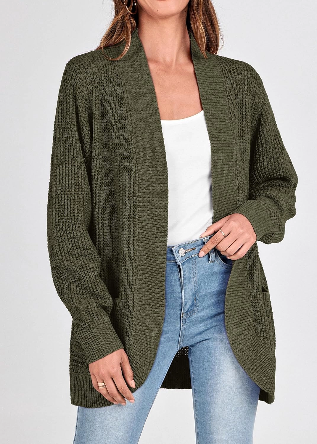 KIRUNDO Cardigan Sweaters for Women 2024 Fall Open Front Long Sleeve Loose Lightweight Knit Sweater Coat with Pockets