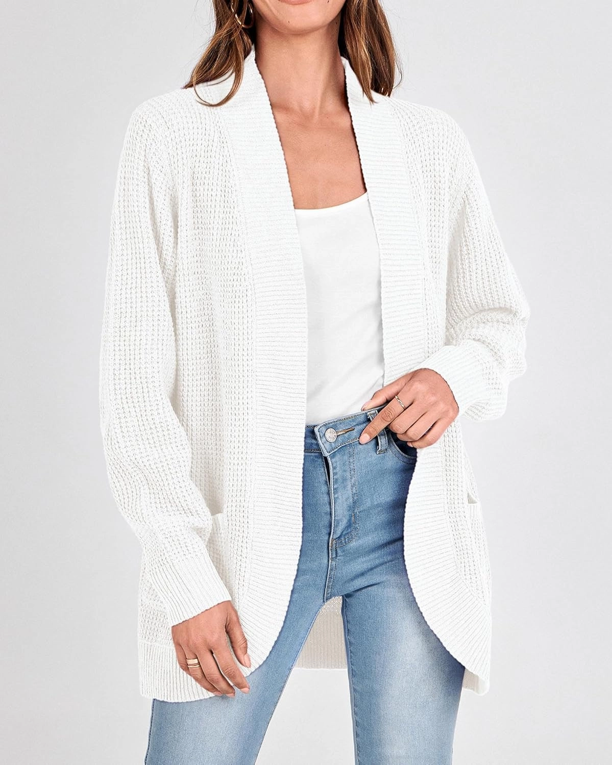 KIRUNDO Cardigan Sweaters for Women 2024 Fall Open Front Long Sleeve Loose Lightweight Knit Sweater Coat with Pockets