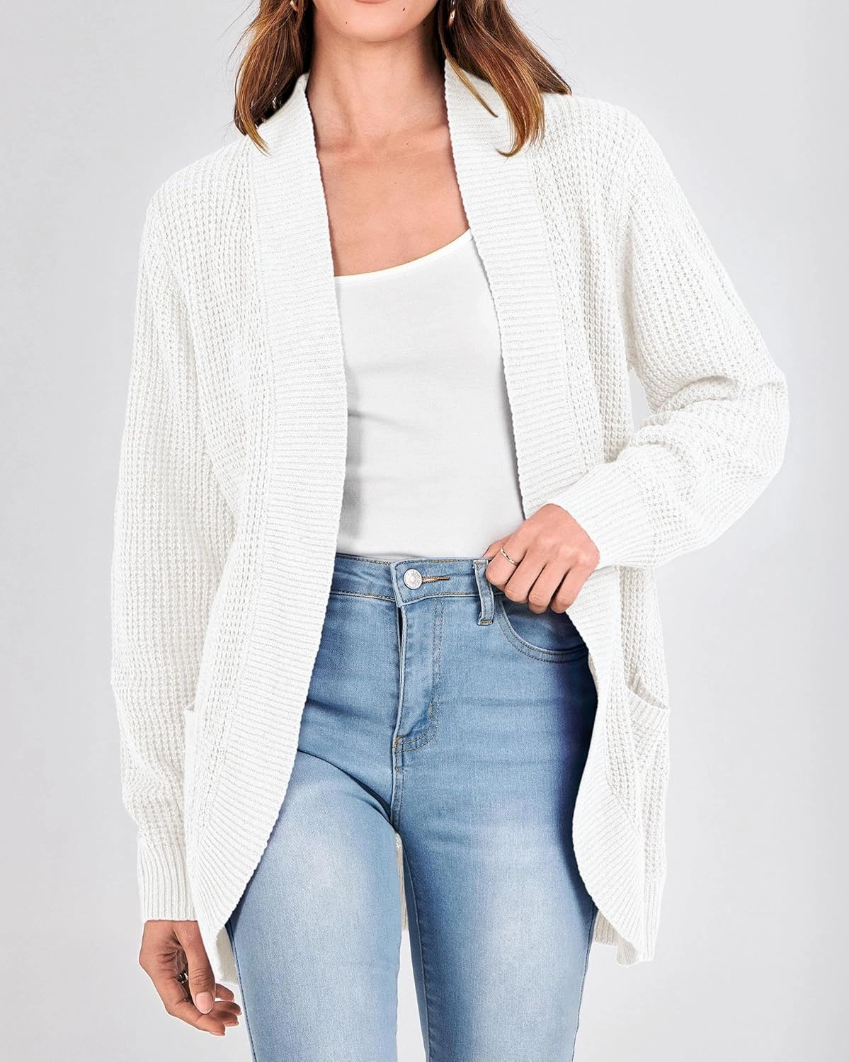 KIRUNDO Cardigan Sweaters for Women 2024 Fall Open Front Long Sleeve Loose Lightweight Knit Sweater Coat with Pockets
