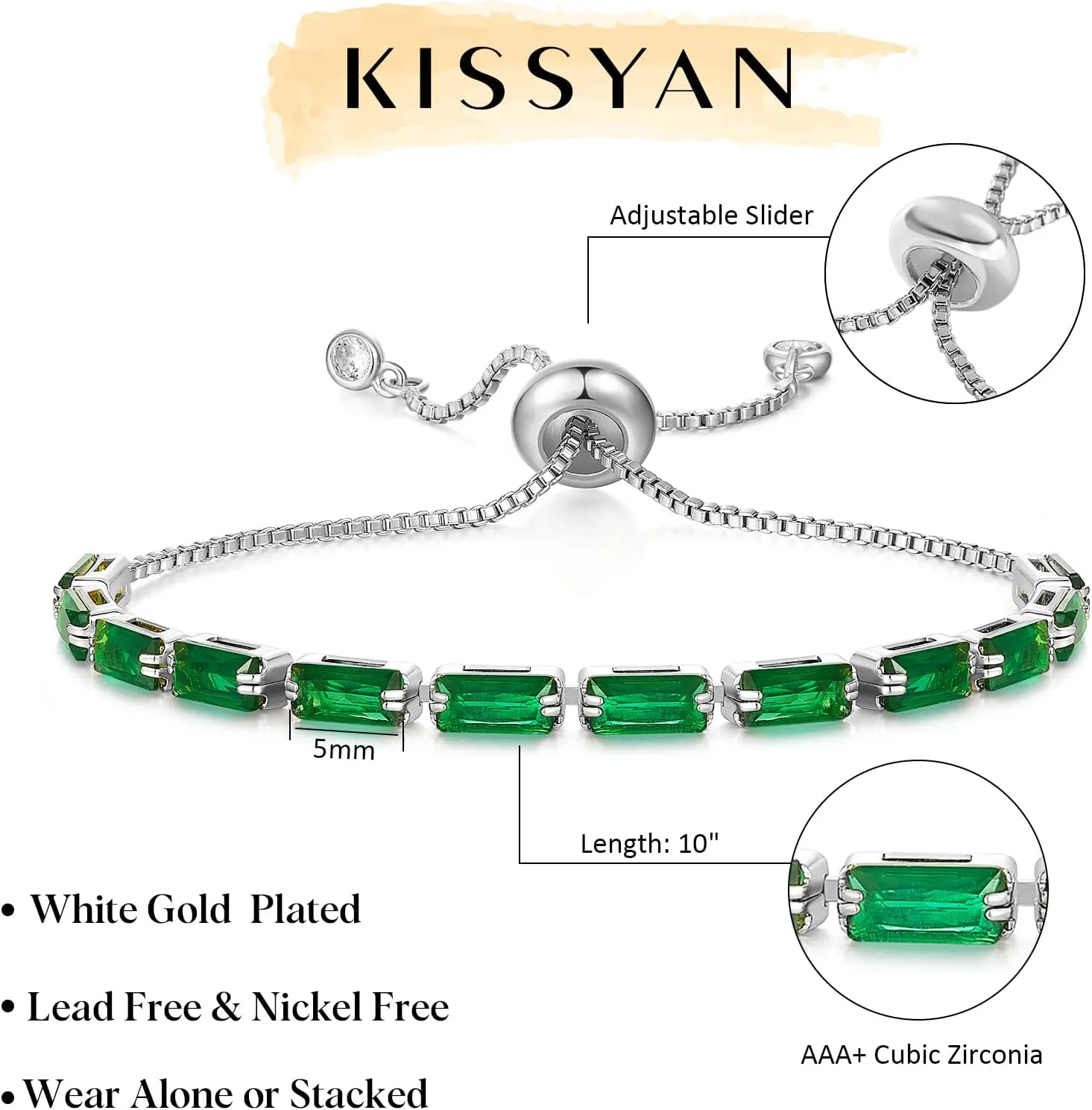 KissYan Tennis Bracelet for Women, 14K Gold Plated Cubic Zirconia Adjustable Slider Bracelets Trendy Jewelry Gift