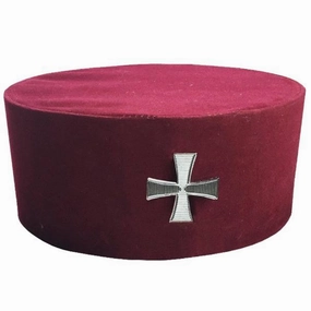 Knights Templar Crown Cap - Maroon Velvet with Cross
