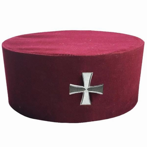 Knights Templar Crown Cap - Maroon Velvet with Cross