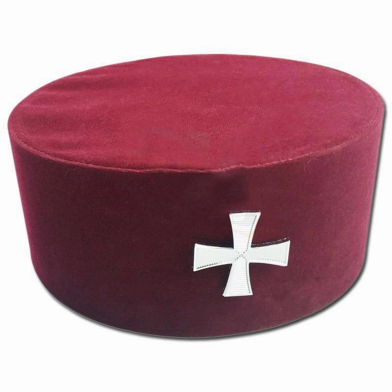 Knights Templar Crown Cap - Maroon Velvet with Cross